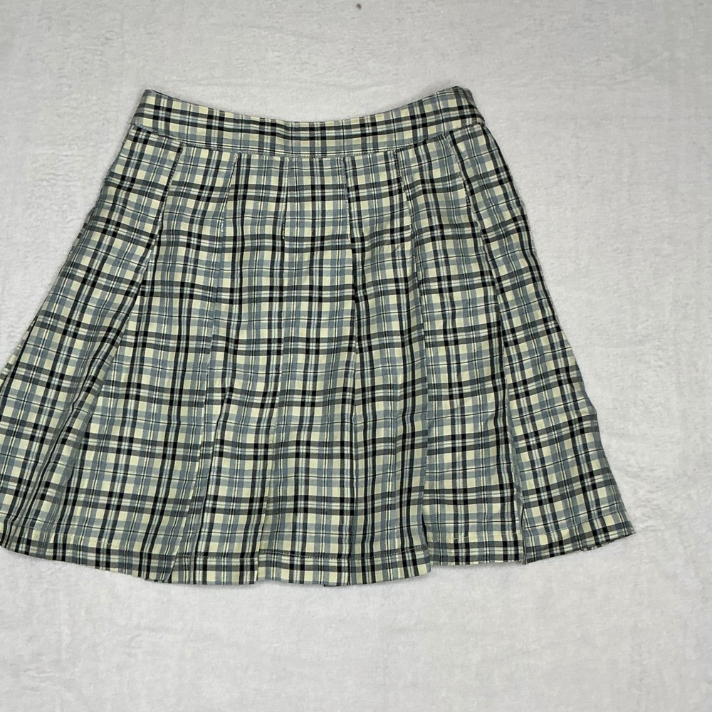 NWT Easel Pleated Plaid Short Skirt Blue Yellow Black Womens Size Small Y2K 90's - Picture 7 of 8